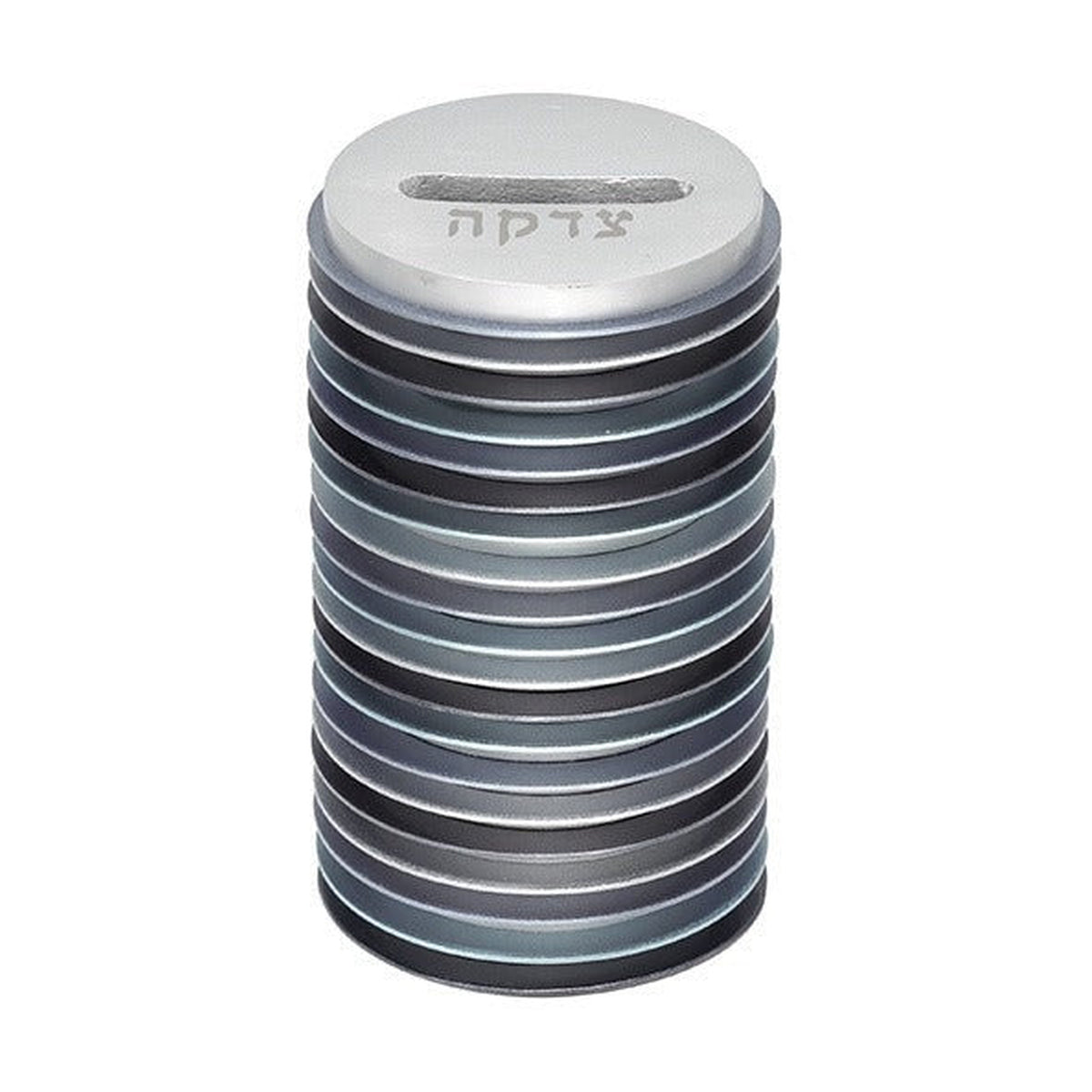 Tzedakah Box, Aluminum Disc Design, Shades of Grey