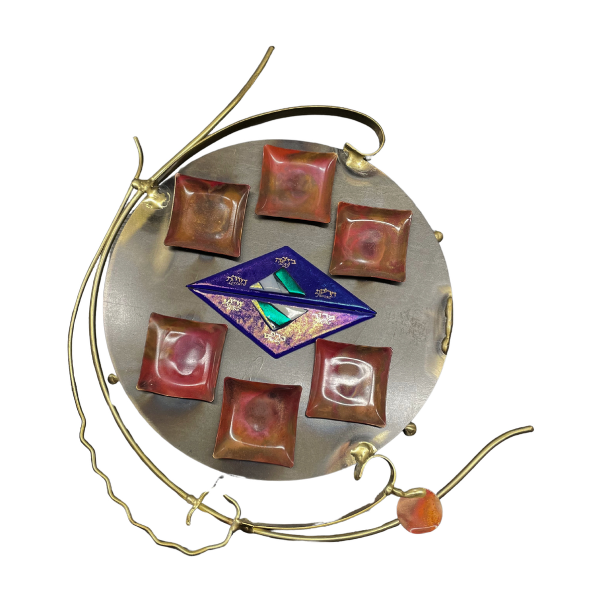 Seder Plate, Mixed Metal with Fused Glass
