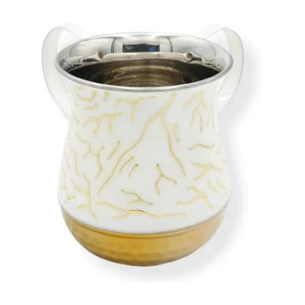 Washing Cup, Stainless Steel, White with Gold Veins, Gold Bottom