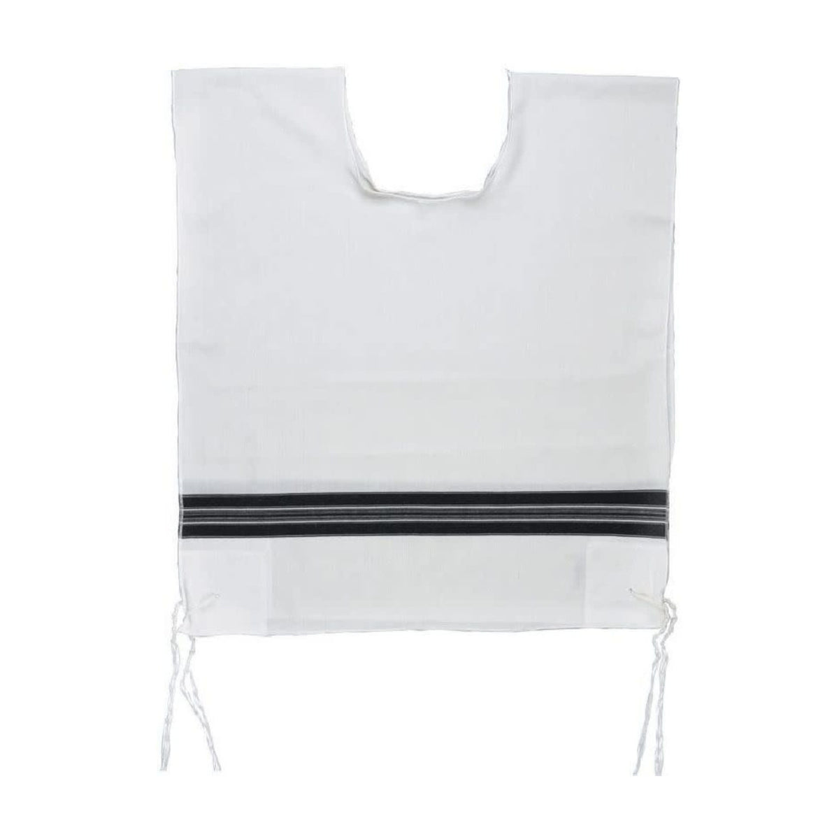 Wool Tzitzit / Arbah Kanfot, Black Stripes, Round Neck 26 Ashkenazi Avodat Yad (Handmade) Thick Gauge