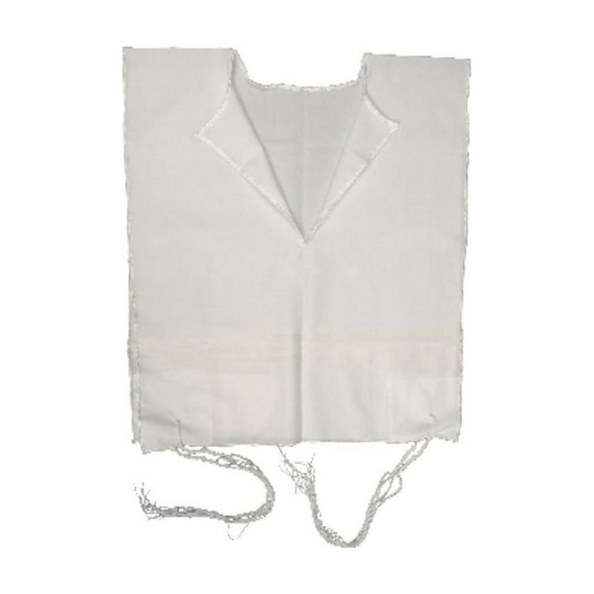 Wool Tzitzit / Arbah Kanfot, White Stripes, V Neck 26 Sephardi Avodat Yad (Handmade) Thick Gauge