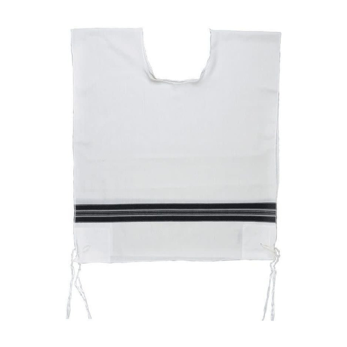 Wool Tzitzit / Arbah Kanfot, Black Stripes, Silk Corners, Round Neck 18 Chabad Avodat Yad (Handmade) Thin Gauge