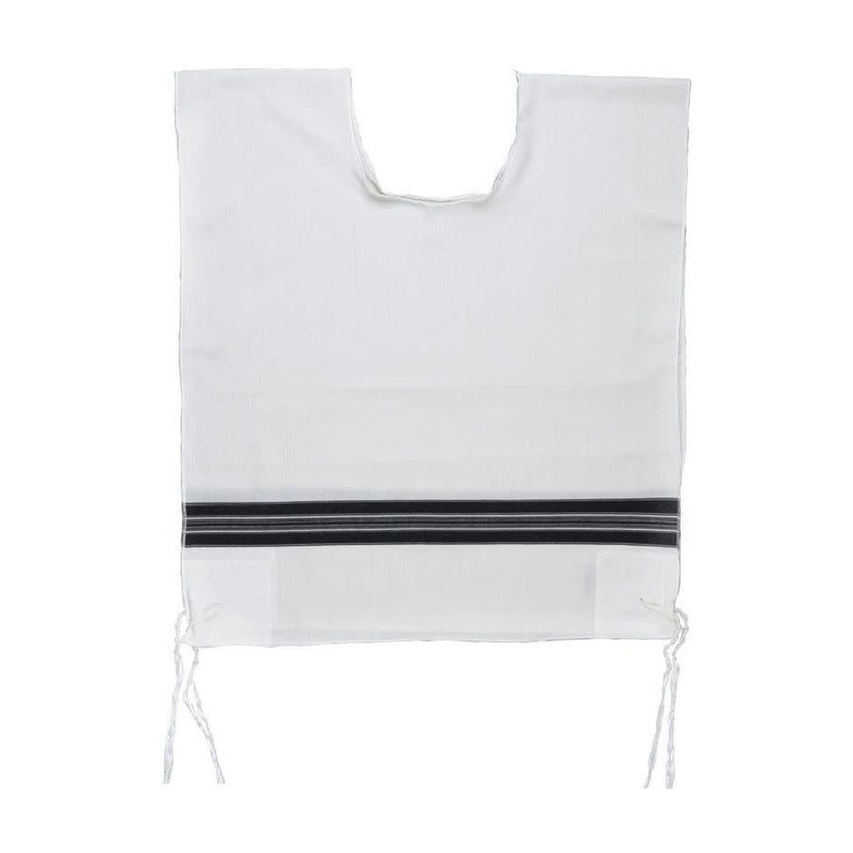 Wool Tzitzit / Arbah Kanfot, Black Stripes, Round Neck 26 Ashkenazi Avodat Yad (Handmade) Thin Gauge