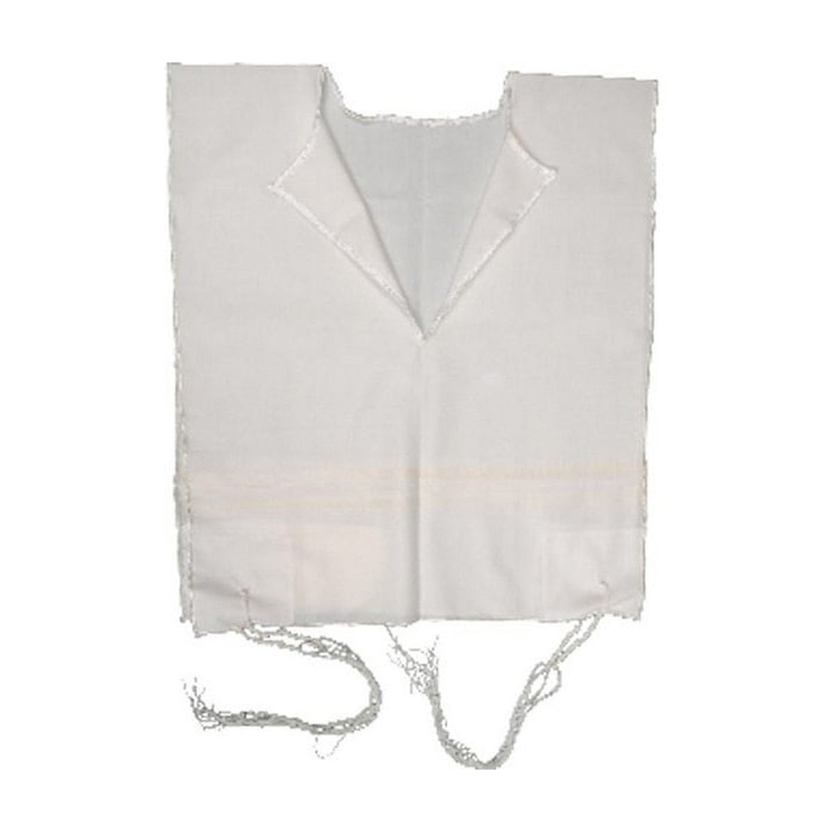 Wool Tzitzit / Arbah Kanfot, White Stripes, V-Neck 18 Ashkenazi Avodat Yad (Handmade) Thin Gauge