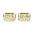 Emanuel Candlesticks - Set of Two - T-lite Holders - Glass - Metal Cutout - Pomegranates Gold