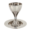 Emanuel Hammered Modern Kiddush Cup and Plate with Silver Ring