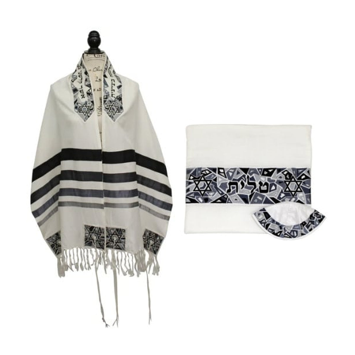 Emanuel Tallit - Shield of (Magen) David - Black / Gray