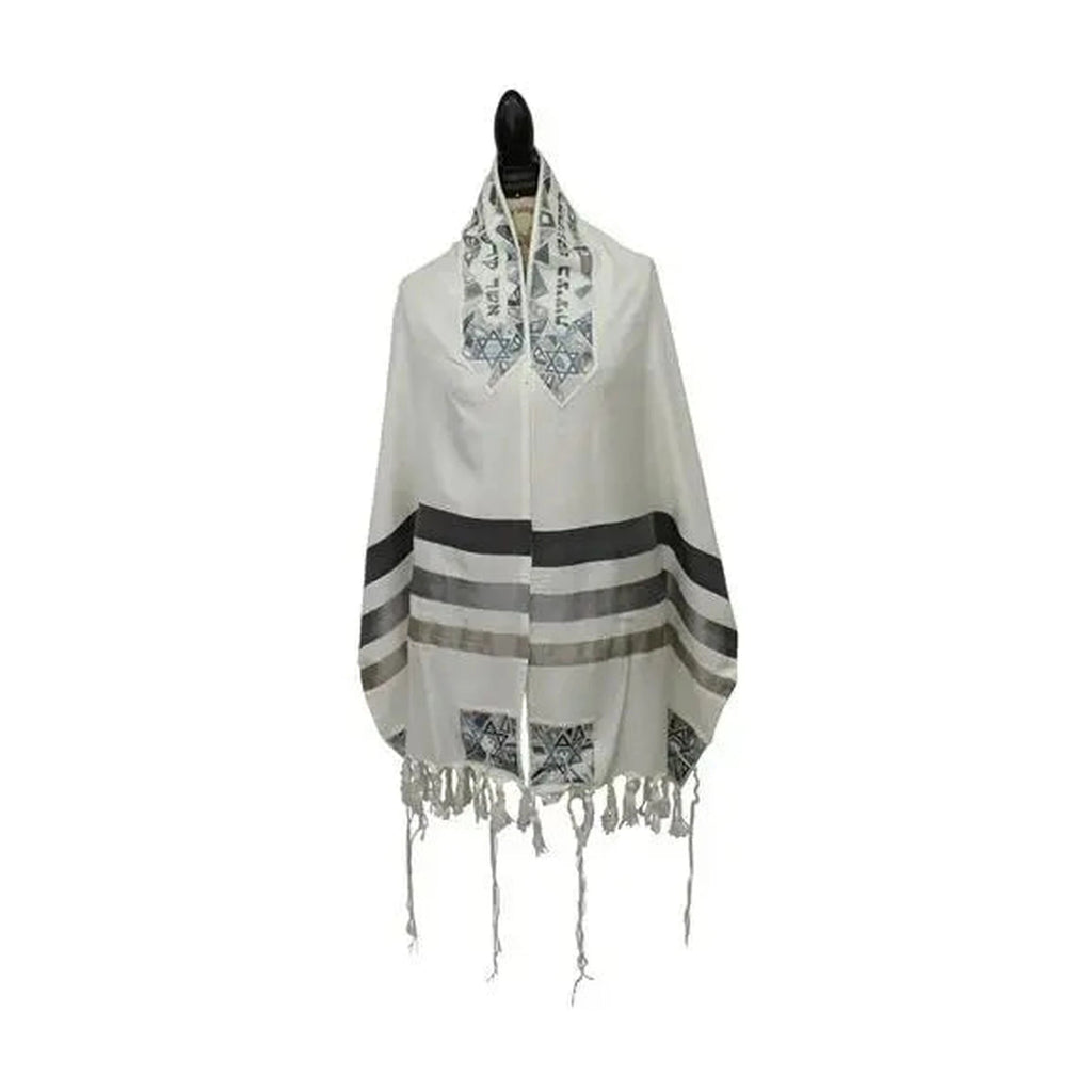 Emanuel Tallit - Cotton With Silk Embroidery. Gray Shield of (Magen) David.