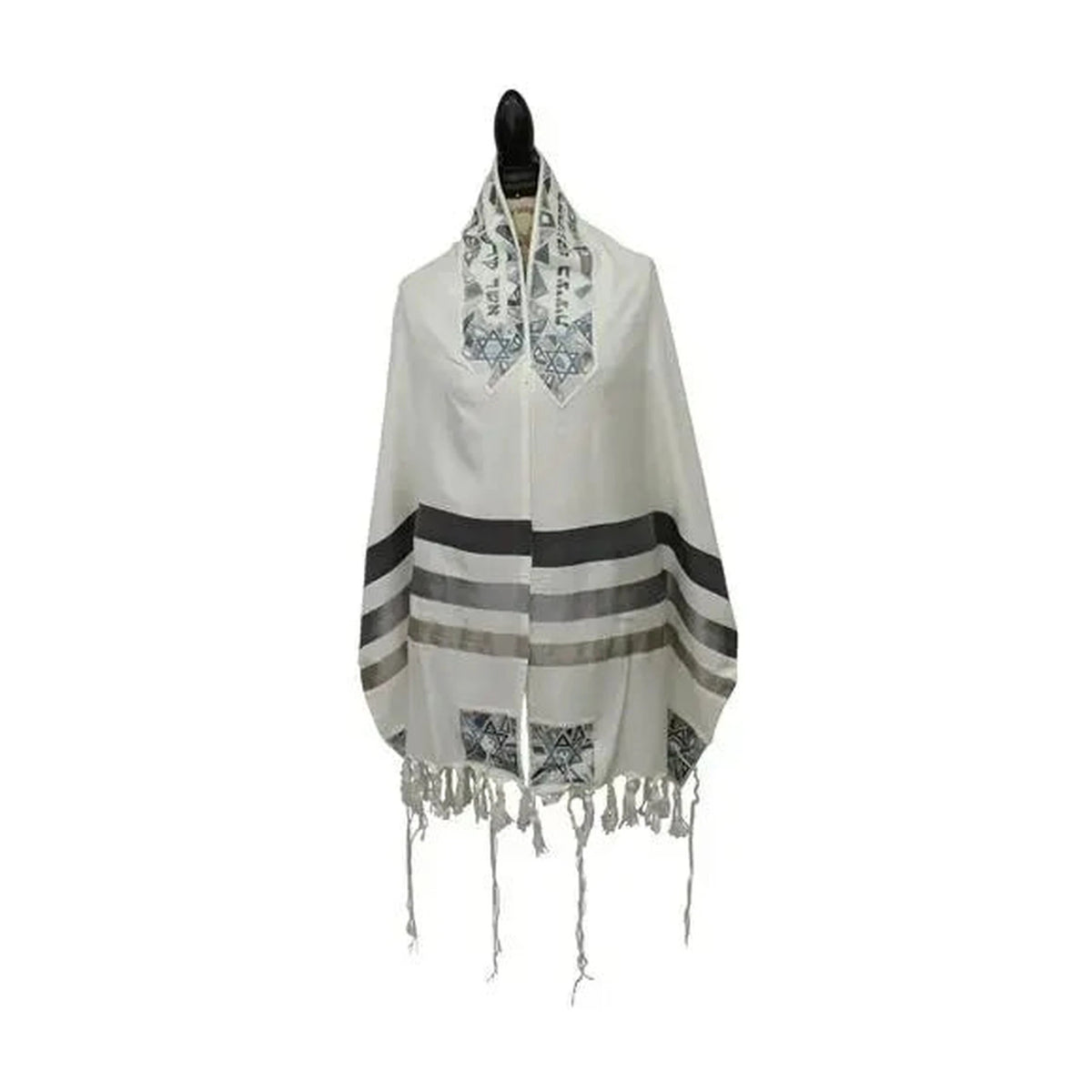 Emanuel Tallit - Cotton With Silk Embroidery. Gray Shield of (Magen) David.