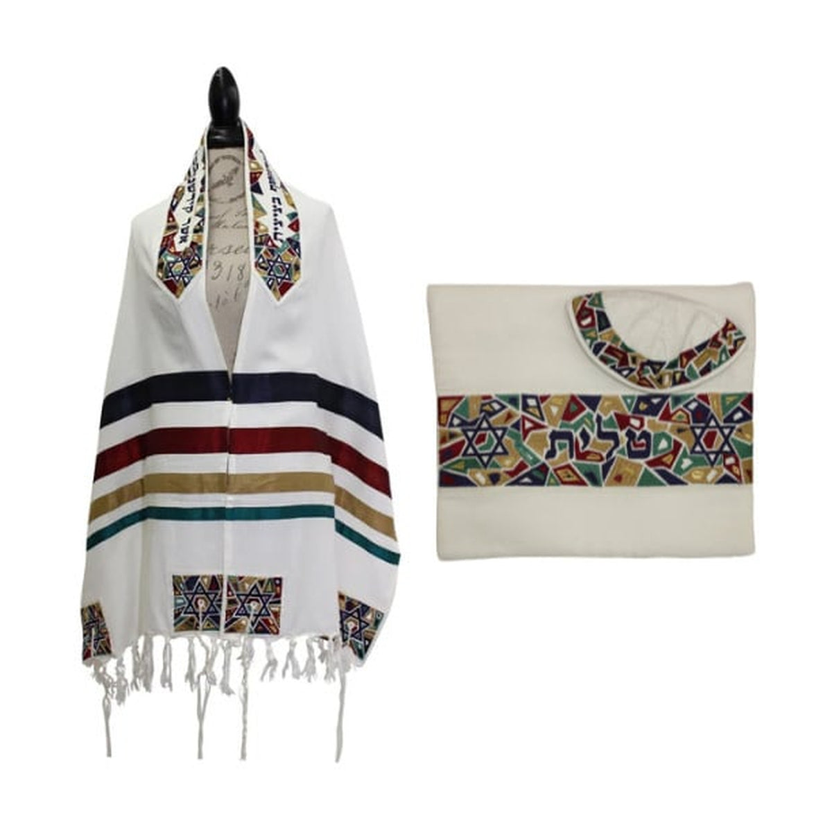 Woven Handmade Tallit Set, Multicolour, by Yair Emanuel, 20'' x 75''