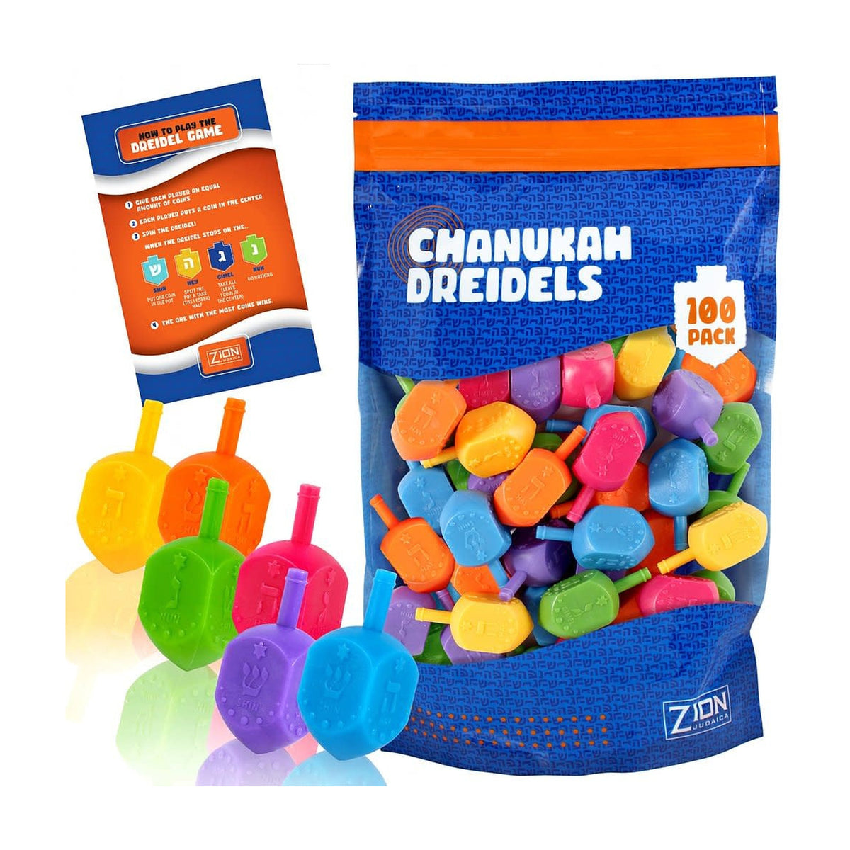 Plastic Dreidels, Assorted Colours - Bulk Pack of 100pcs