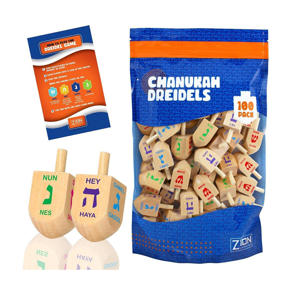 Medium Wood Dreidels - Bulk Pack of 100pcs