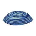 Hand-Knit Kippah, Blue Swirls, 16cm