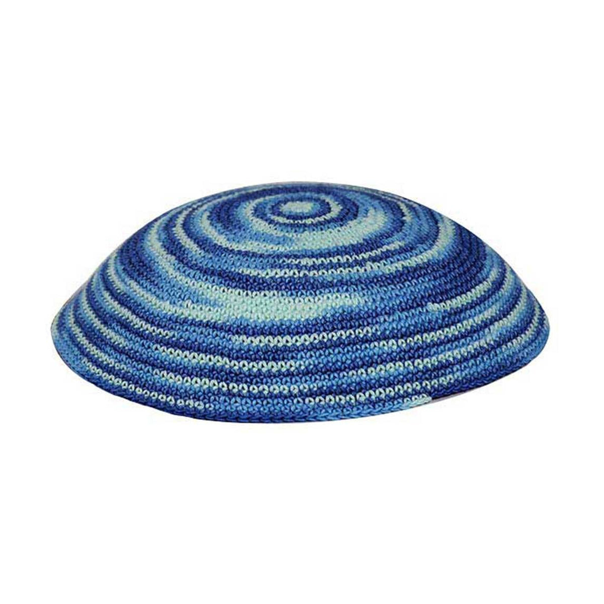 Hand-Knit Kippah, Blue Swirls, 16cm